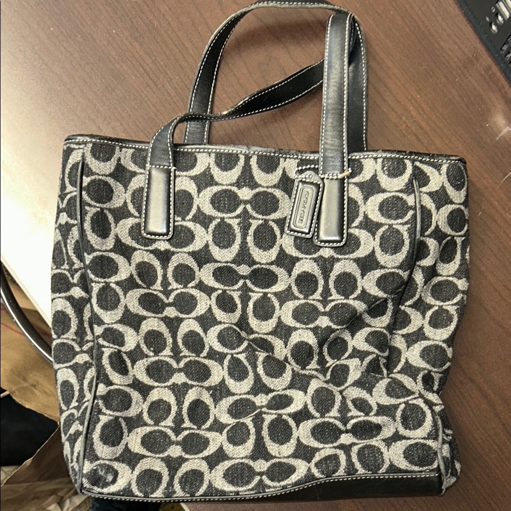 Coach Black and Gray Signature Tote Bag